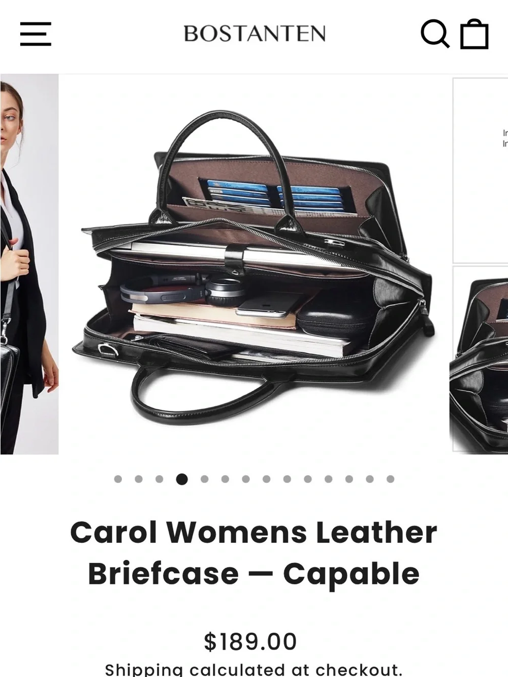 Bostanten black waxed leather Carol laptop brief case